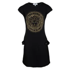 Young Versace Black Knit Medusa Logo Embellished Dress 8 Yrs For Kids
