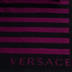 Versace Purple Striped Medusa Patterned Wool Scarf For Men -Versace Official Website luxury men versace new accessories p324954 005