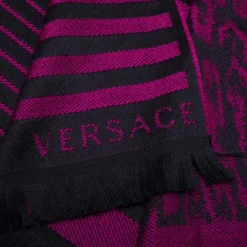 Versace Purple Striped Medusa Patterned Wool Scarf For Men -Versace Official Website luxury men versace new accessories p324954 1599972096 008