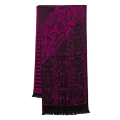 Versace Purple Striped Medusa Patterned Wool Scarf For Men