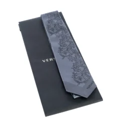 Versace Grey Baroque Patterned Jacquard Silk Tie For Men -Versace Official Website luxury men versace new accessories p324963 001