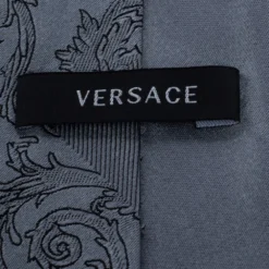 Versace Grey Baroque Patterned Jacquard Silk Tie For Men -Versace Official Website luxury men versace new accessories p324963 004