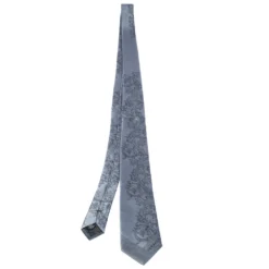 Versace Grey Baroque Patterned Jacquard Silk Tie For Men