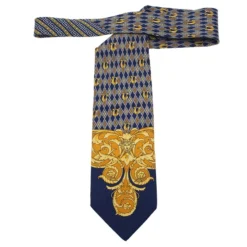 Gianni Versace Blue And Yellow Printed Silk Tie For Men -Versace Official Website luxury men versace new accessories p40756 003