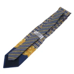 Gianni Versace Blue And Yellow Printed Silk Tie For Men -Versace Official Website luxury men versace new accessories p40756 004