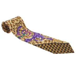 Gianni Versace Yellow Leopard Printed Silk Tie For Men