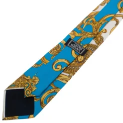 Gianni Versace Turquoise And Gold Silk Tie For Men -Versace Official Website luxury men versace new accessories p8190 004