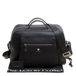 Versace Black Leather Duffle Bag For Men -Versace Official Website luxury men versace new bags p159311 0009