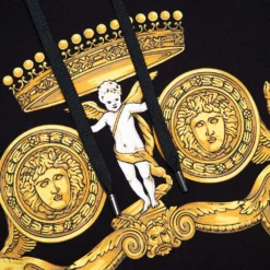 Versace Black & Yellow Baroque Print Cotton Hoodie XL For Men -Versace Official Website luxury men versace new clothes p291664 007