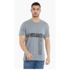 Versace Grey Logo Graphic Print T-Shirt XL For Men -Versace Official Website luxury men versace new clothes p549436 002