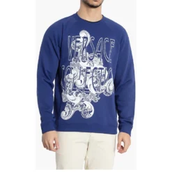 Versace Blue Logo Cotton Sweatshirt L For Men -Versace Official Website luxury men versace new clothes p549515 003