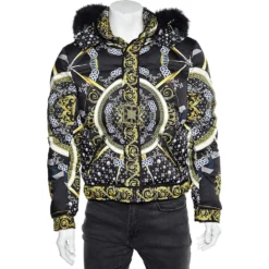 Versace Collection Multicolor Printed Fur Lined Hooded Jacket L For Men