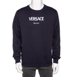 Versace Navy Blue Logo Embroidered Cotton Taylor Fit Sweatshirt L For Men