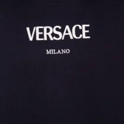 Versace Navy Blue Logo Embroidered Cotton Taylor Fit Sweatshirt L For Men -Versace Official Website luxury men versace new clothes p574493 002