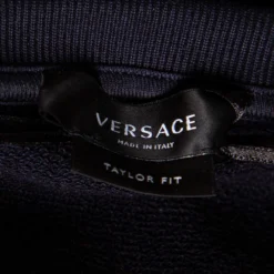 Versace Navy Blue Logo Embroidered Cotton Taylor Fit Sweatshirt L For Men -Versace Official Website luxury men versace new clothes p574493 005