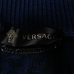 Versace Blue Wool & Leather Medusa Appliqued Zip Front Jacket S For Men -Versace Official Website luxury men versace new clothes p599735 003