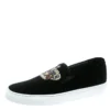 Versace Black Velvet Crystal Embellished Corona Slip On Sneakers Size 40 For Men
