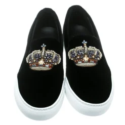 Versace Black Velvet Crystal Embellished Corona Slip On Sneakers Size 40 For Men -Versace Official Website luxury men versace new shoes p178644 006