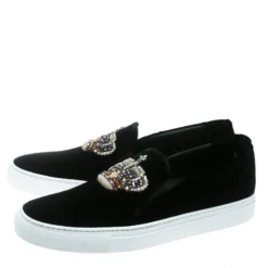 Versace Black Velvet Crystal Embellished Corona Slip On Sneakers Size 40 For Men -Versace Official Website luxury men versace new shoes p178644 007