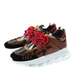 Versace Multicolour Leopard Print Calfhair And Rubber Chain Reaction Lace Up Sneakers Size 43 For Men -Versace Official Website luxury men versace new shoes p217415 007