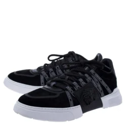 Versace Black Suede Leather And Rubber Medusa Lace Up Sneakers Size 42.5 For Men -Versace Official Website luxury men versace new shoes p242747 009