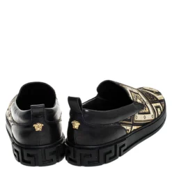 Versace Black/Gold Printed Satin And Leather Slip On Sneakers Size 45 For Men -Versace Official Website luxury men versace new shoes p248059 005