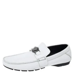 Versace White Leather Medusa Detail Slip On Loafers Size 41 For Men