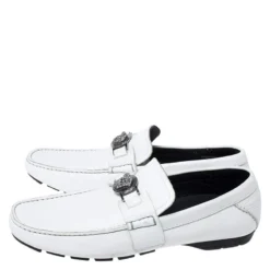 Versace White Leather Medusa Detail Slip On Loafers Size 41 For Men -Versace Official Website luxury men versace new shoes p259542 006