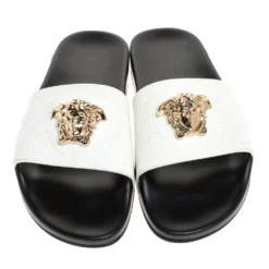 Versace White Baroque Rubber Medusa Head Slides Size 41 For Men -Versace Official Website luxury men versace new shoes p274525 003
