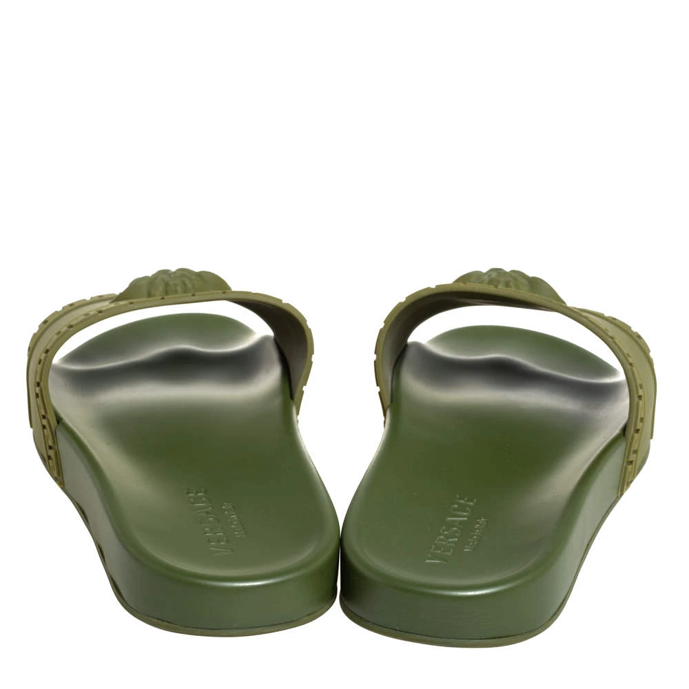 Versace Olive Green Rubber Medusa Slip On Sandal Size 45 For Men 5 Versace Olive Green Rubber Medusa Slip On Sandal Size 45 For Men - Image 5