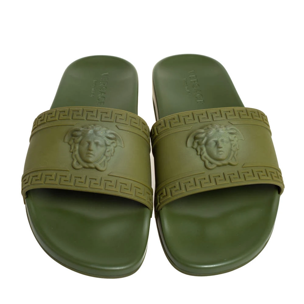 Versace Olive Green Rubber Medusa Slip On Sandal Size 45 For Men 3 Versace Olive Green Rubber Medusa Slip On Sandal Size 45 For Men - Image 3