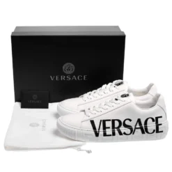Versace White Leather Greca Logo Low Top Sneakers Size 43.5 For Men -Versace Official Website luxury men versace new shoes p533408 008