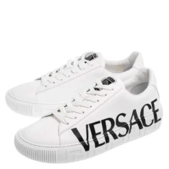 Versace White Leather Greca Lace Up Sneakers Size 44 For Men -Versace Official Website luxury men versace new shoes p533483 002