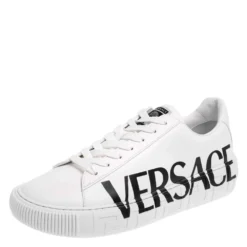 Versace White Leather Greca Lace Up Sneakers Size 44 For Men