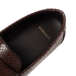 Versace Brown Snakeskin Leather Medusa Slip On Loafers Size 42 For Men -Versace Official Website luxury men versace new shoes p537370 004