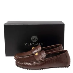 Versace Brown Snakeskin Leather Medusa Slip On Loafers Size 42 For Men -Versace Official Website luxury men versace new shoes p537370 007