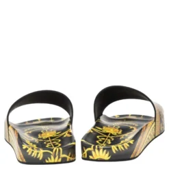 Versace Yellow/Black Baroque Print Rubber Flat Slides Size 41.5 For Men -Versace Official Website luxury men versace new shoes p578735 003