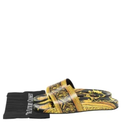 Versace Yellow/Black Baroque Print Rubber Flat Slides Size 41.5 For Men -Versace Official Website luxury men versace new shoes p578735 009