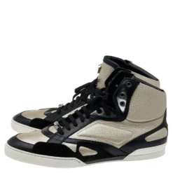 Versace Light Gold/Black Leather And Suede High Top Sneakers Size 45 For Men -Versace Official Website luxury men versace new shoes p603200 003
