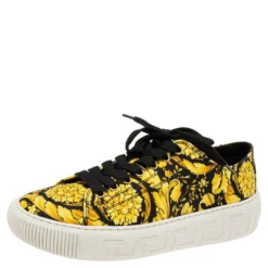 Versace Yellow/Black Barocco Print Canvas Low Top Sneakers Size 39.5 For Men