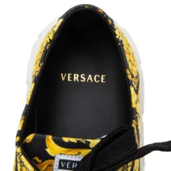 Versace Yellow/Black Barocco Print Canvas Low Top Sneakers Size 39.5 For Men -Versace Official Website luxury men versace new shoes p614962 004