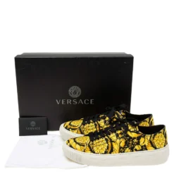 Versace Yellow/Black Barocco Print Canvas Low Top Sneakers Size 39.5 For Men -Versace Official Website luxury men versace new shoes p614962 010