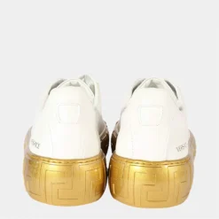 Versace White/Gold Greca Sneaker US 12 EU 45 For Men -Versace Official Website luxury men versace new shoes p672847 005