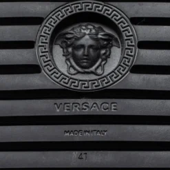 Versace Black/Gold Canvas Nastro Greca Cross Strap Sandals Size 41 For Men -Versace Official Website luxury men versace new shoes p679057 001