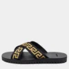 Versace Black/Gold Canvas Nastro Greca Cross Strap Sandals Size 41 For Men