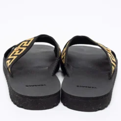 Versace Black/Gold Canvas Nastro Greca Cross Strap Sandals Size 41 For Men -Versace Official Website luxury men versace new shoes p679057 010