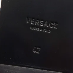 Versace Black/Blue Leather And Fabric Greca Flat Slide Sandals Size 42 For Men -Versace Official Website luxury men versace new shoes p690980 002