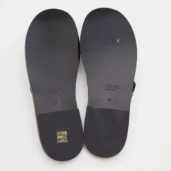 Versace Black/Yellow Leather And Fabric Greca Flat Slide Sandals Size 44 For Men -Versace Official Website luxury men versace new shoes p690983 001