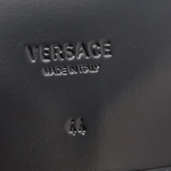 Versace Black/Yellow Leather And Fabric Greca Flat Slide Sandals Size 44 For Men -Versace Official Website luxury men versace new shoes p690983 002