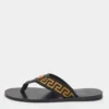 Versace Black/Yellow Leather And Fabric Greca Flat Slide Sandals Size 44 For Men